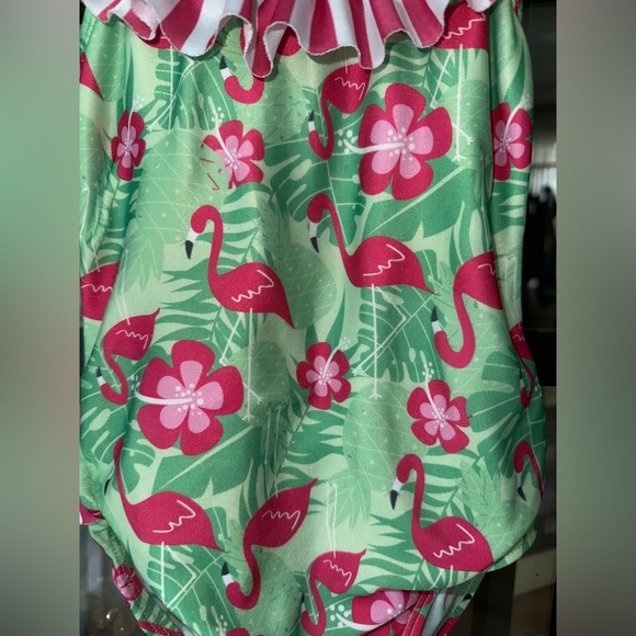 Flap Happy one piece swimsuit flamingo print ruffle toddler girl tropical floral - Picture 5 of 8
